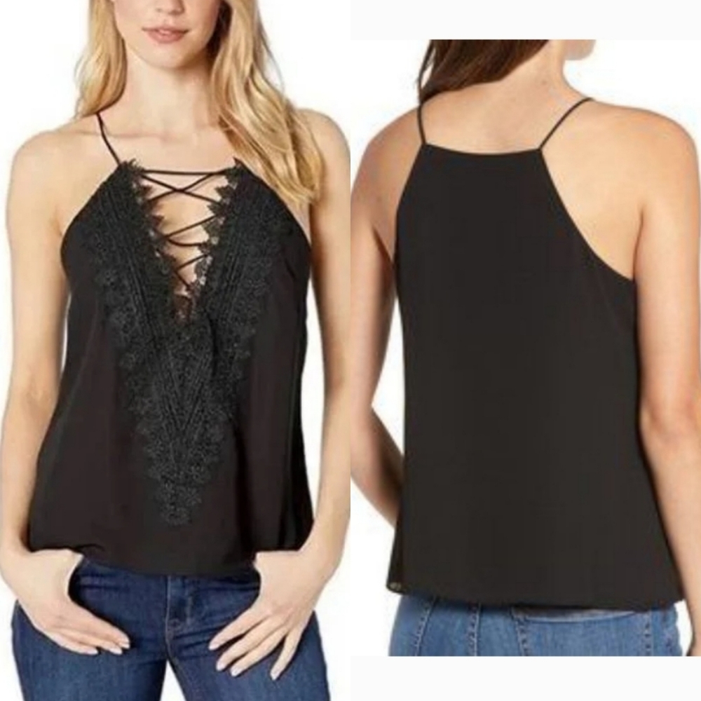 Wayf Womens Camisole Cami Tank Top Spaghetti Strap V Neck Embroidered Lace Trim